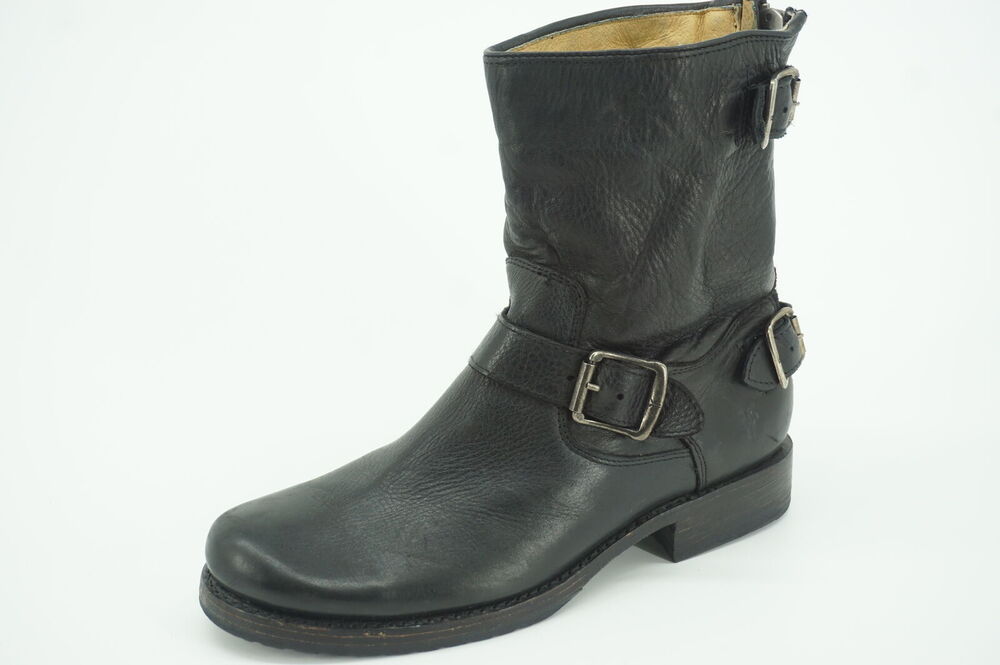 Frye Veronica Shortie Black Leather Biker Boots size 7.5 Slouchy Buckle